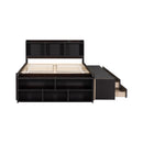 Full Bed with Bookcase Headboard, Under bed Storage Drawers and Bed End Storage Case,Espresso