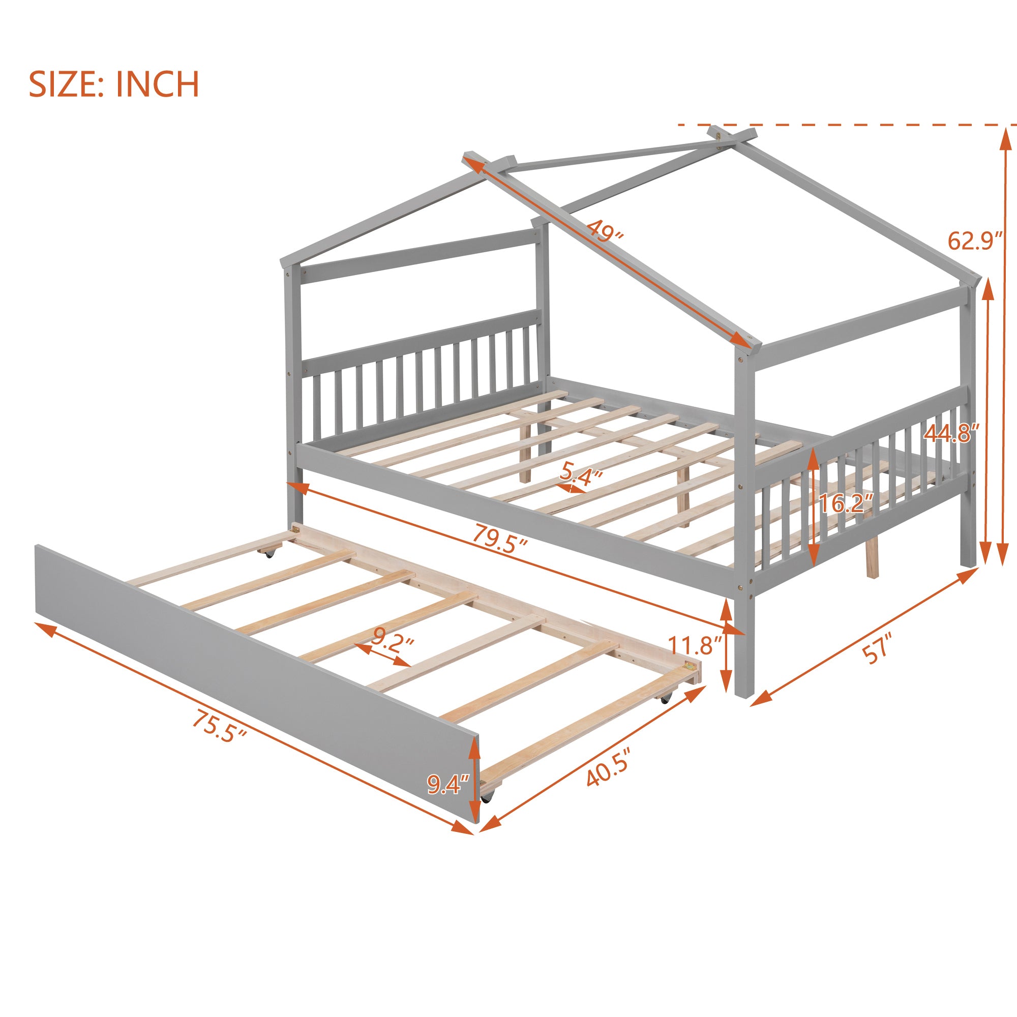 Full Size Wooden House Bed with Twin Size Trundle, Gray - Atlantic Fine Furniture Melbourne FL