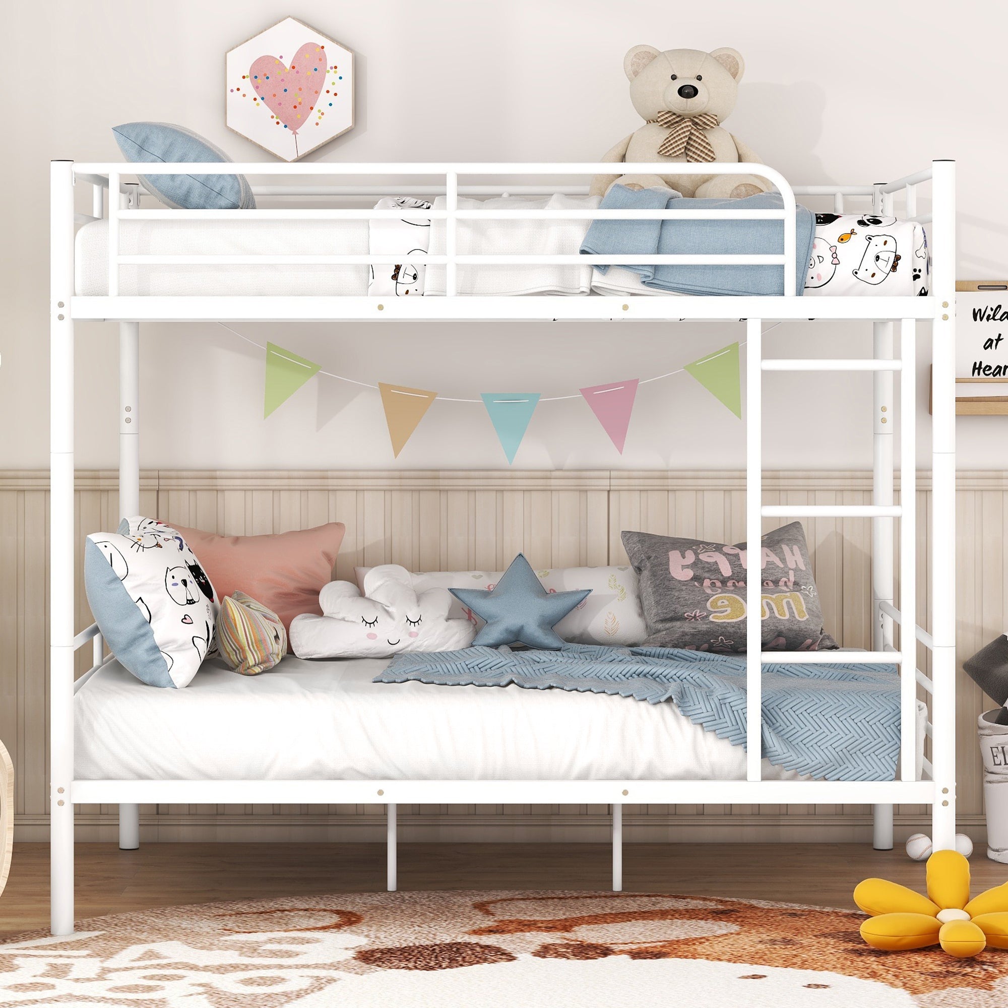 Full Over Full Metal Bunk Bed, White - Atlantic Fine Furniture Melbourne FL