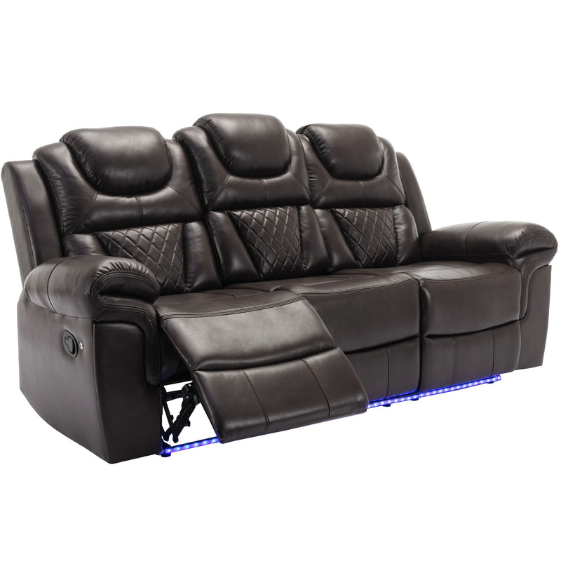 Home Theater Seating Manual Recliner Chair With Center Console And Led Light Strip For Living Room