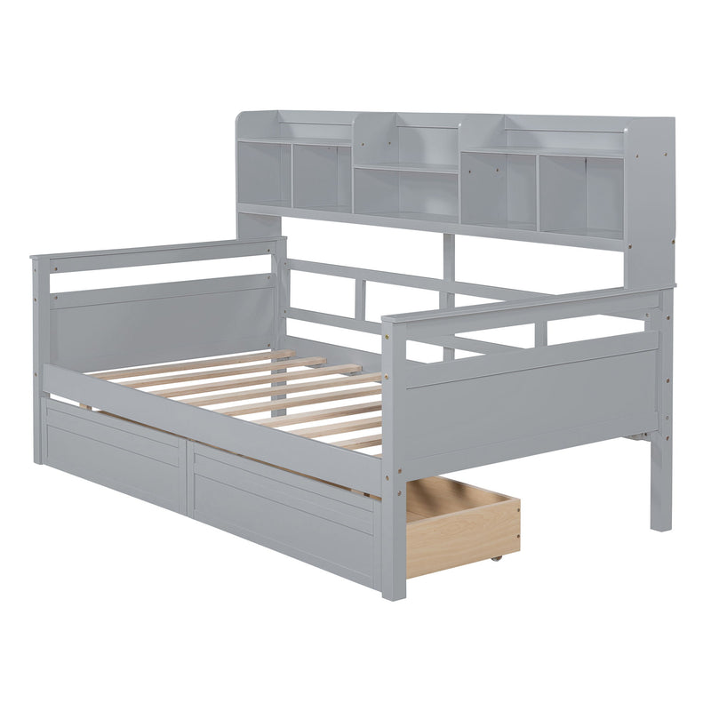 Daybed, Wood Slat Support, With Bedside Shelves And Two Drawers