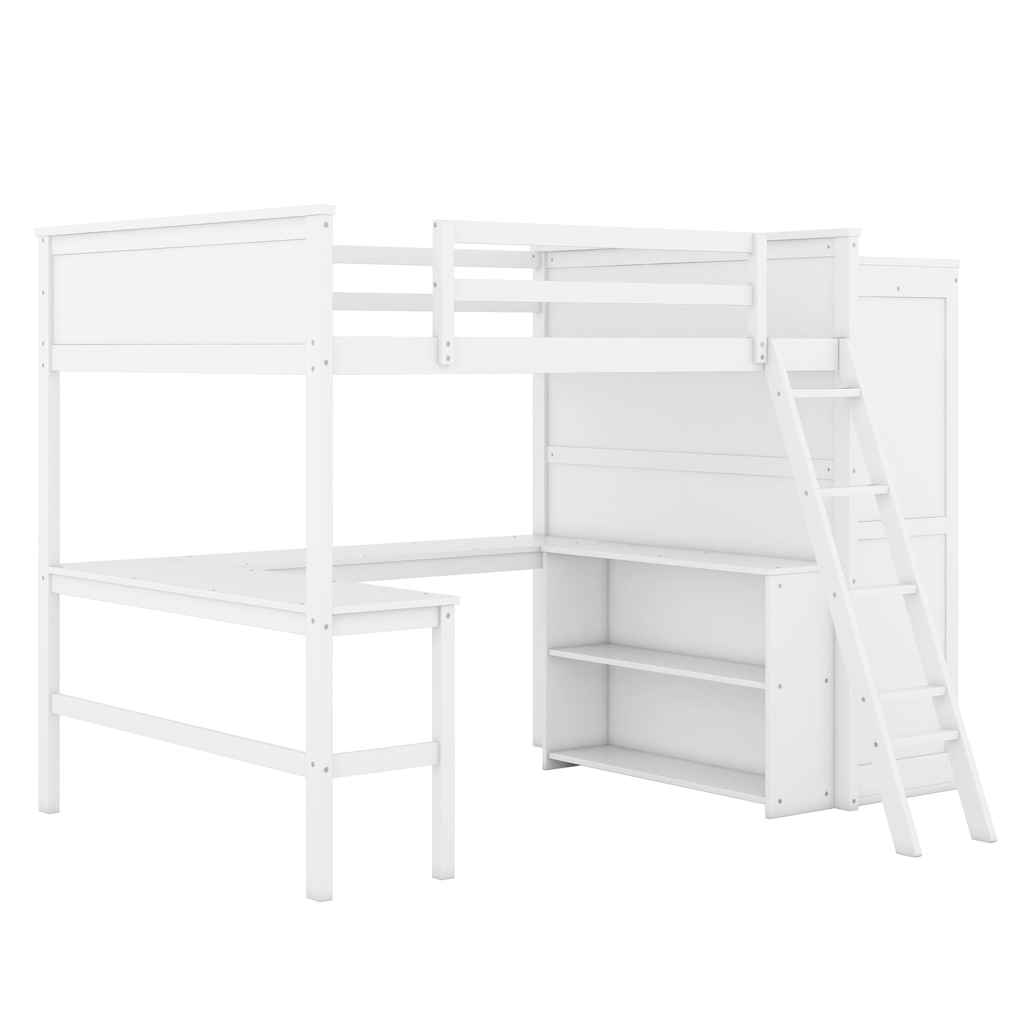 Full size Loft Bed with Desk, Shelves and Wardrobe-White - Atlantic Fine Furniture Melbourne FL