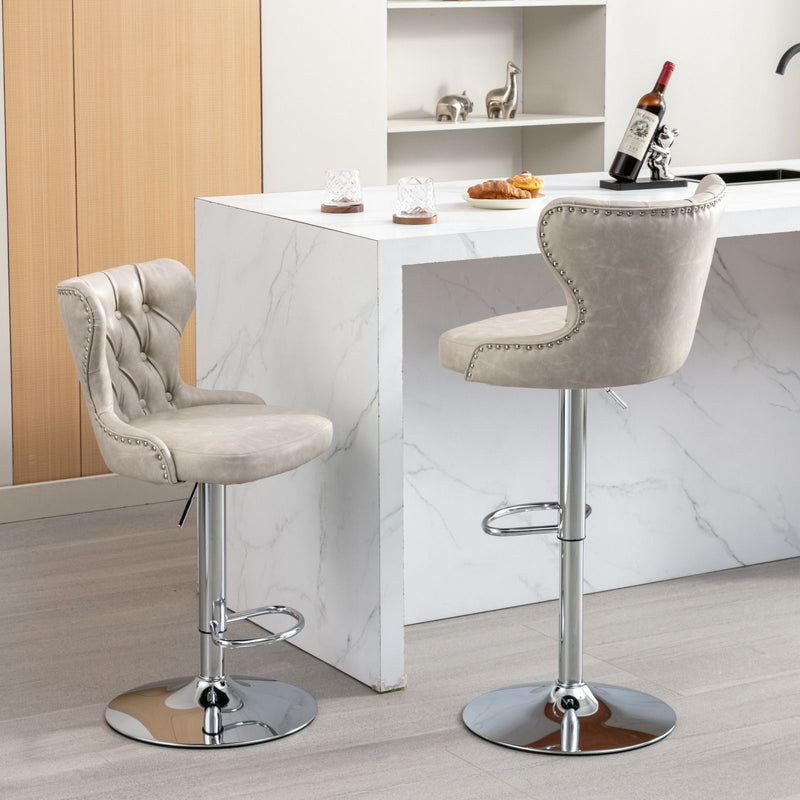 Swivel Barstools Adjusatble Seat Height From 25-33", Modern Upholstered Chrome Base Bar Stools With Backs Comfortable Tufted For Home Pub And Kitchen Island