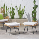 Outdoor Modern Boho Wicker Ottoman With Cushions (Set of 2)