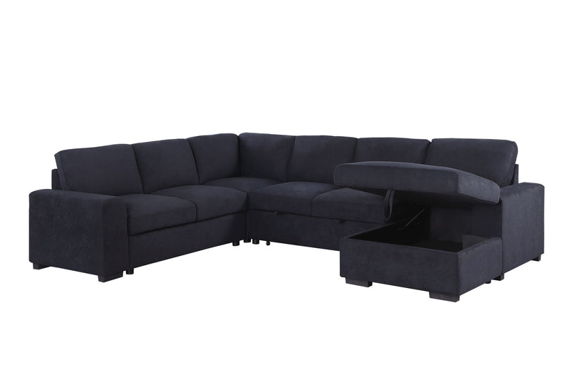 Selene II - 117.5"W Dark Gray Woven Fabric Sleeper Sectional Sofa With Right-Facing Storage Chaise