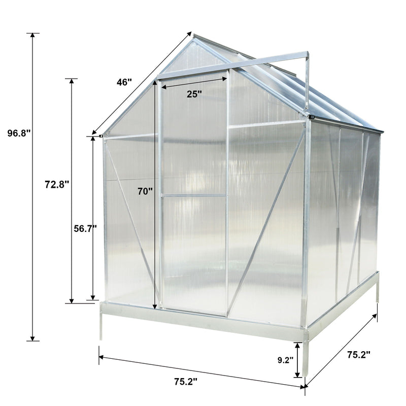 Polycarbonate Greenhouse, Heavy Duty Outdoor Aluminum Walk-In Green House Kit With Rain Gutter, Vent And Door For Backyard Garden