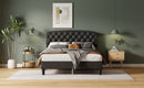 Queen size Adjustable Headboard with Fine Linen Upholstery and Button Tufting for Bedroom,  Wave Top  Dark Grey