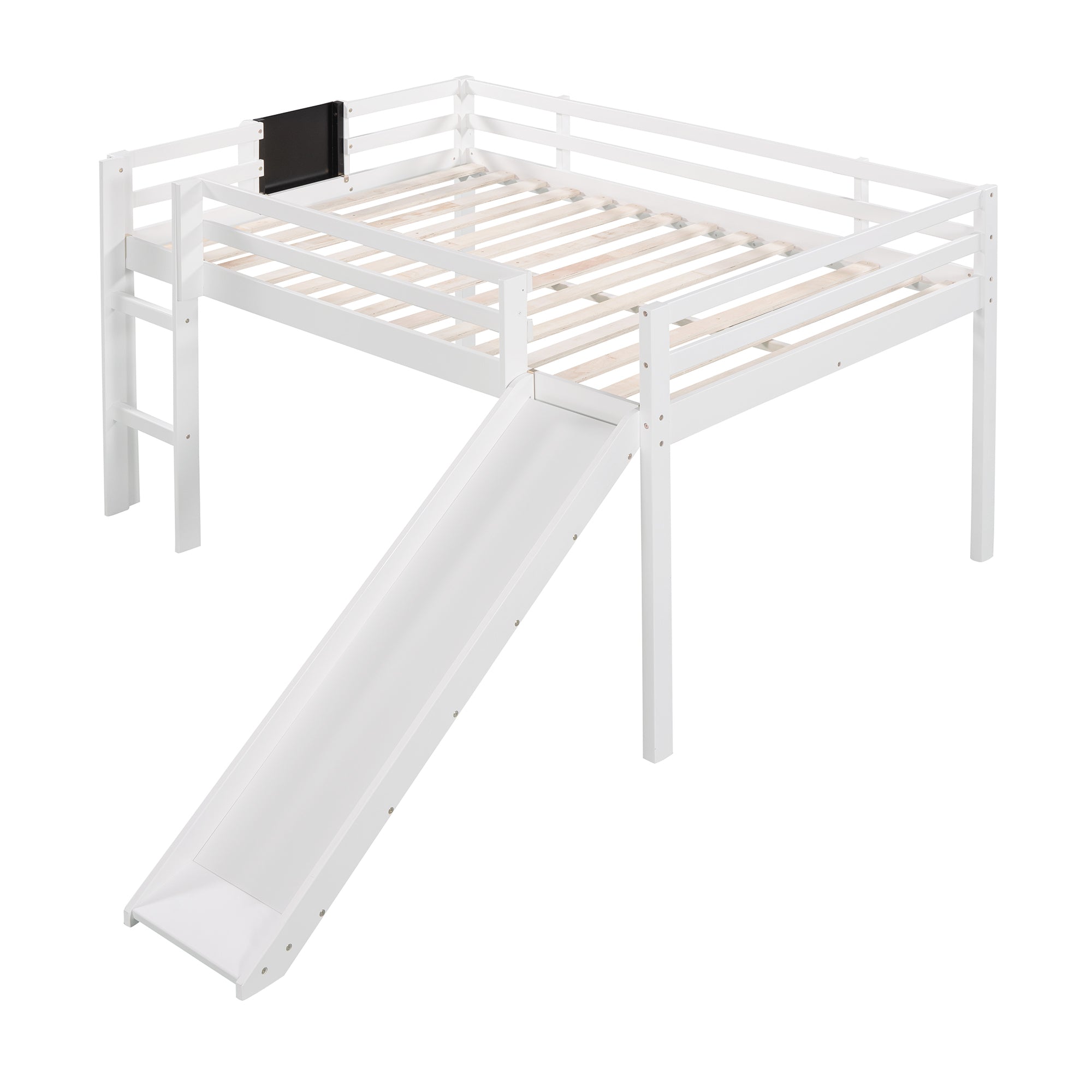Full size Loft Bed Wood Bed with Slide, Stair and Chalkboard,White(Old SKU:WF282116AAK) - Atlantic Fine Furniture Melbourne FL
