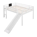 Full size Loft Bed Wood Bed with Slide, Stair and Chalkboard,White（Old SKU:WF282116AAK）