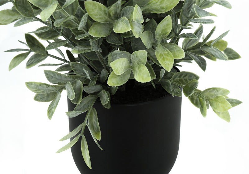 Artificial Plant, 11" Tall, Eucalyptus Grass, Indoor, Faux, Fake, Table, Greenery, Potted, Decorative (Set of 2) - Green / Black