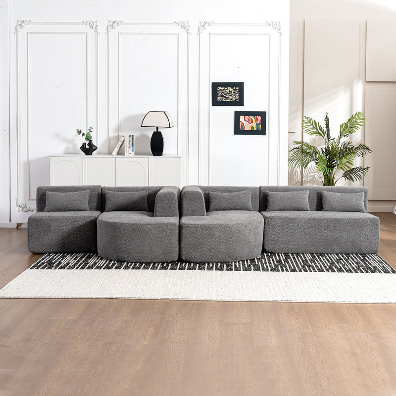 Upholstered Sofa Free Combined Sofa Couch With Two Chaise Lounge And Five Back Pillows For Living Room