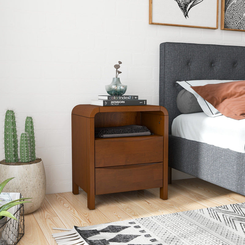 Lionel - Mid-Century Modern Nightstand 2 Drawer - Brown