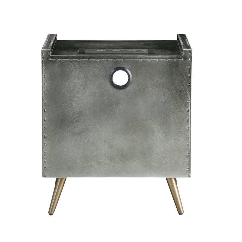 Doris - Nightstand With USB & Electric Lock - Gray Top Grain Leather & Aluminum