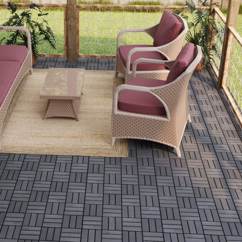 Acacia Wood Interlocking Deck Tiles Checker Pattern For Outdoor Flooring