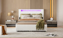 Full Size Upholstered Platform Bed with LED Frame, with Twin  Size Trundle and 2 drawers, Teddy Fleece, White