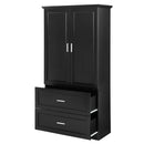 Tall Bathroom Storage Cabinet, Cabinet With 2 Doors And Drawers, Adjustable Shelf