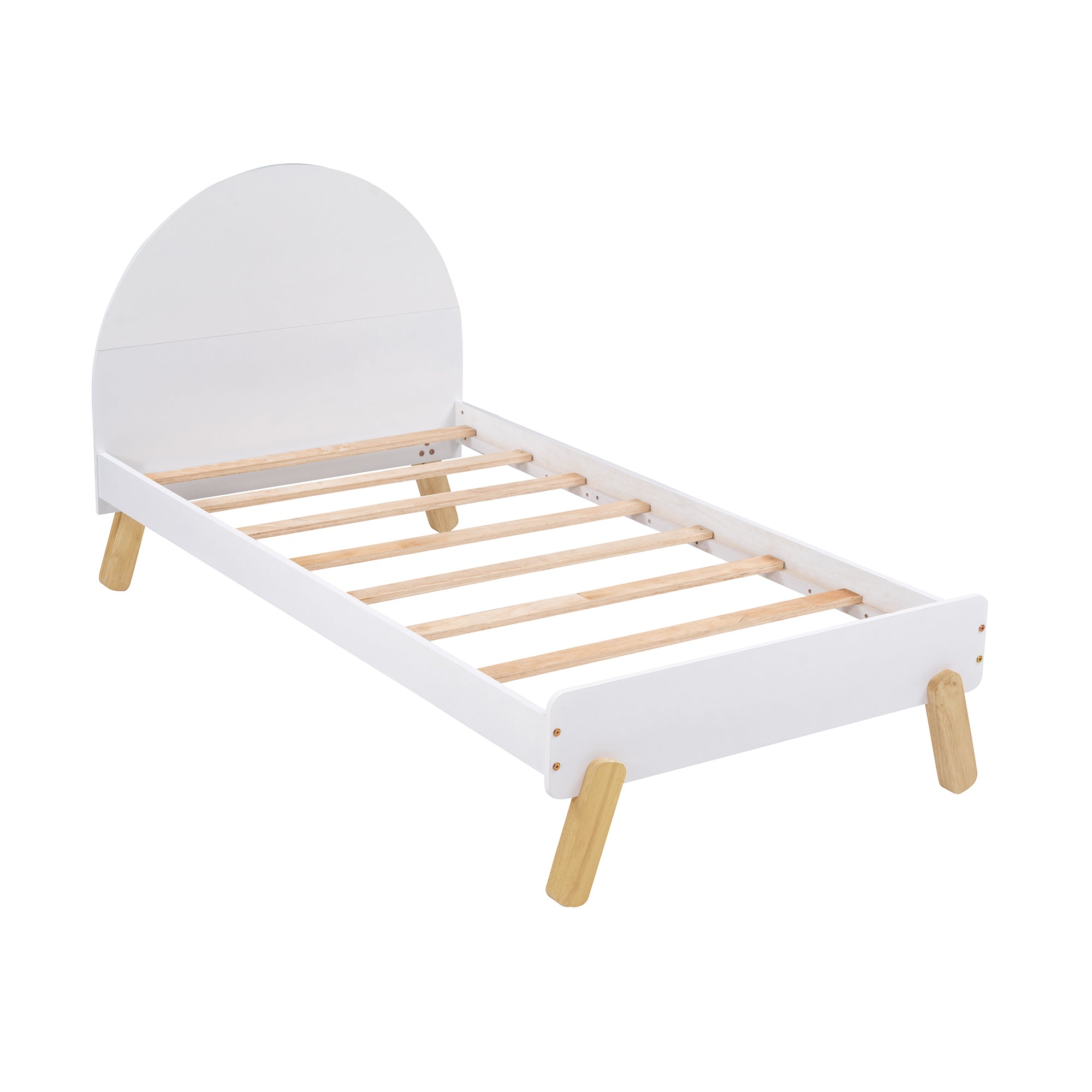 Wooden Cute Platform Bed With Curved Headboard,Twin Size Bed With Shelf Behind Headboard,White - Atlantic Fine Furniture Melbourne FL