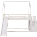 Twin over Twin House Bunk Bed with Convertible Slide,Storage Staircase,White