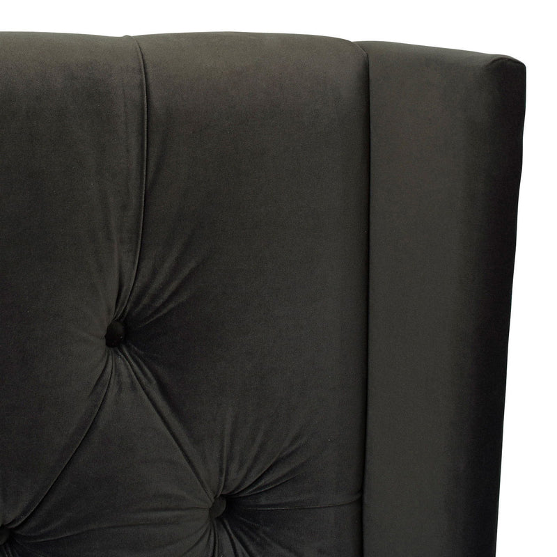 David - King Tufted Wingback Bed - Dark Charcoal Gray