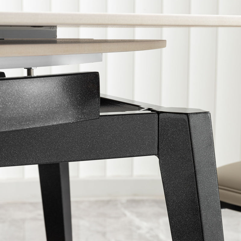 Modern Extendable Round Dining Table With Sintered Stone Top - White / Black