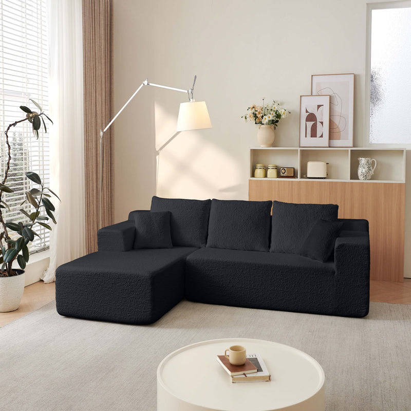 Modular Cloud Sectional Couch With L Shape Chaise, Deep Seat - Black