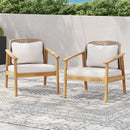 2 Piece Outdoor Acacia Wood Patio Club Chair, Patio Furniture Arm Chair With Woven Rope Backrest, Deep Seating For Porch - Light Teak / Beige