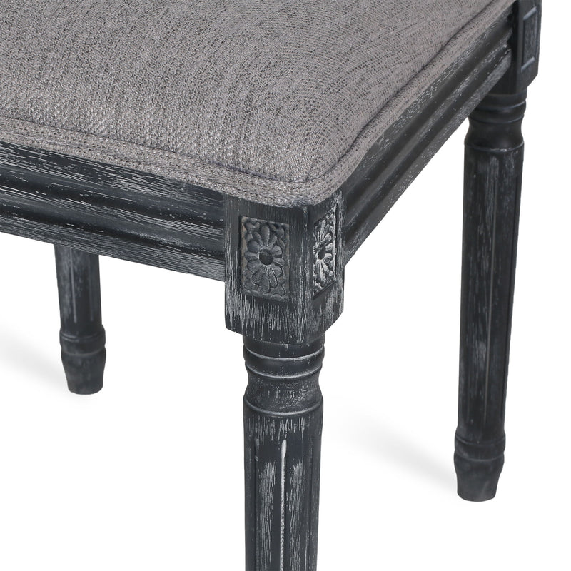 French Country Dining Chair With Rectangular Cane Backrest And Smooth Upholstered Seating
