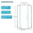 Diamond Shaped Corner Shower Door, Inward Sliding, Stainless Steel Frame