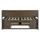 Full Size Wood Daybed with 2 Bedside Cabinets, Upper Shelves and 4 Drawers, Antique Brown