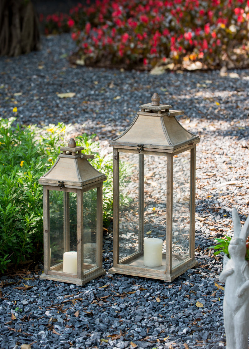 Wooden Candle Lantern Decorative, Hurricane Lantern Holder Decor For Indoor Outdoor, Home Garden Wedding (Set of 2) - Ivory