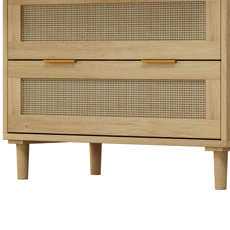 3 Drawers Rattan Storage Cabinet Rattan Drawer, For Bedroom, Living Room, Dining Room, Hallways (Set of 2) - Oak