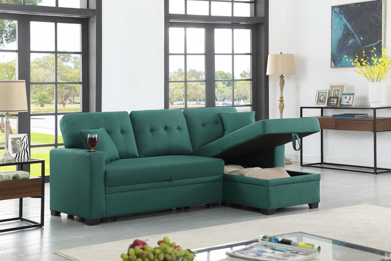 82" Width Sectional With Storage Chaise And Cupholder Armrest