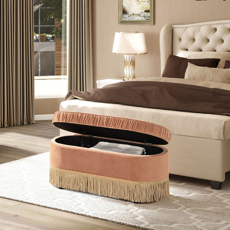 Serena - Oval Storage Bench Ottoman - Peach Orange