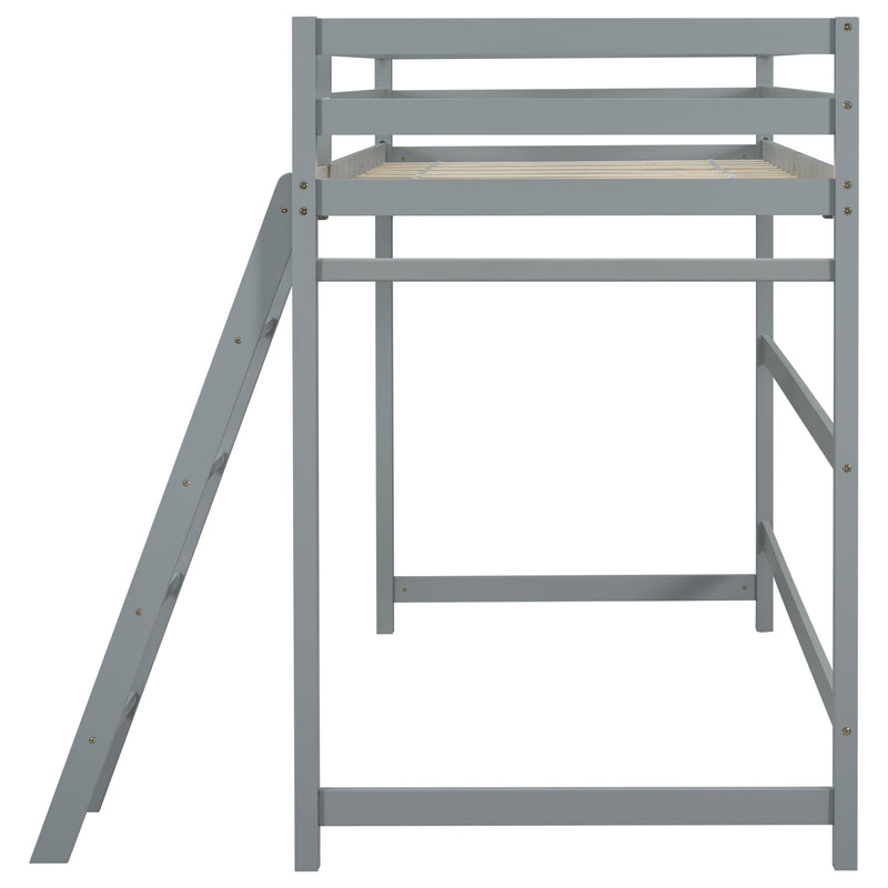 High Loft Bed With Inclined Ladder, Guardrails