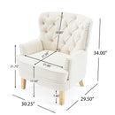 Vintage Style Club Chair, Granular Plush Fabric, Rubber Wood Legs - Almond