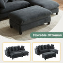 Upholstered L Shaped Sectional Sofa With Storage, Movable Ottoman, And 6 Throw Pillows