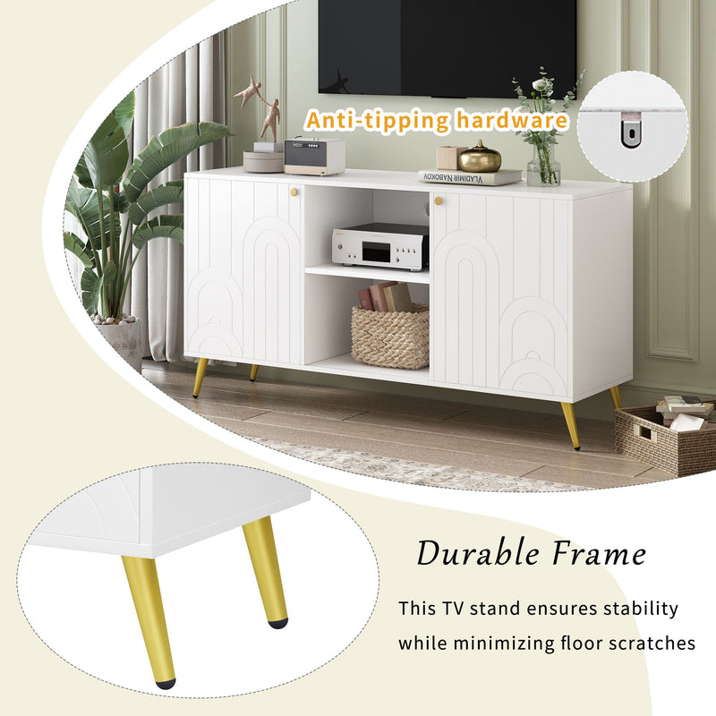 Modern TV Stand With Adjustable Shelf, Handles And Anti-Tip Device