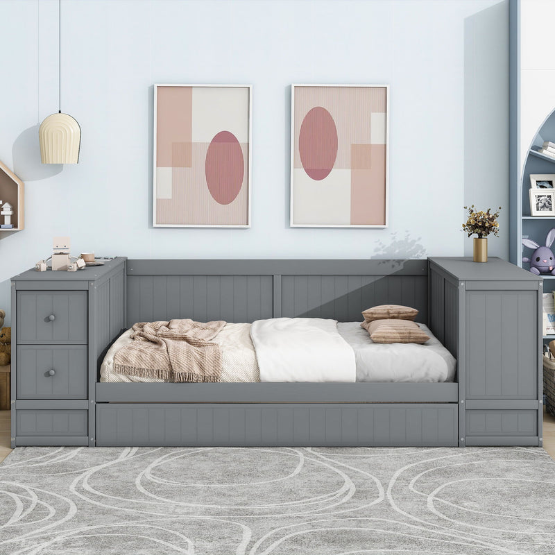 Daybed With Storage Arms, Trundle And Charging Station
