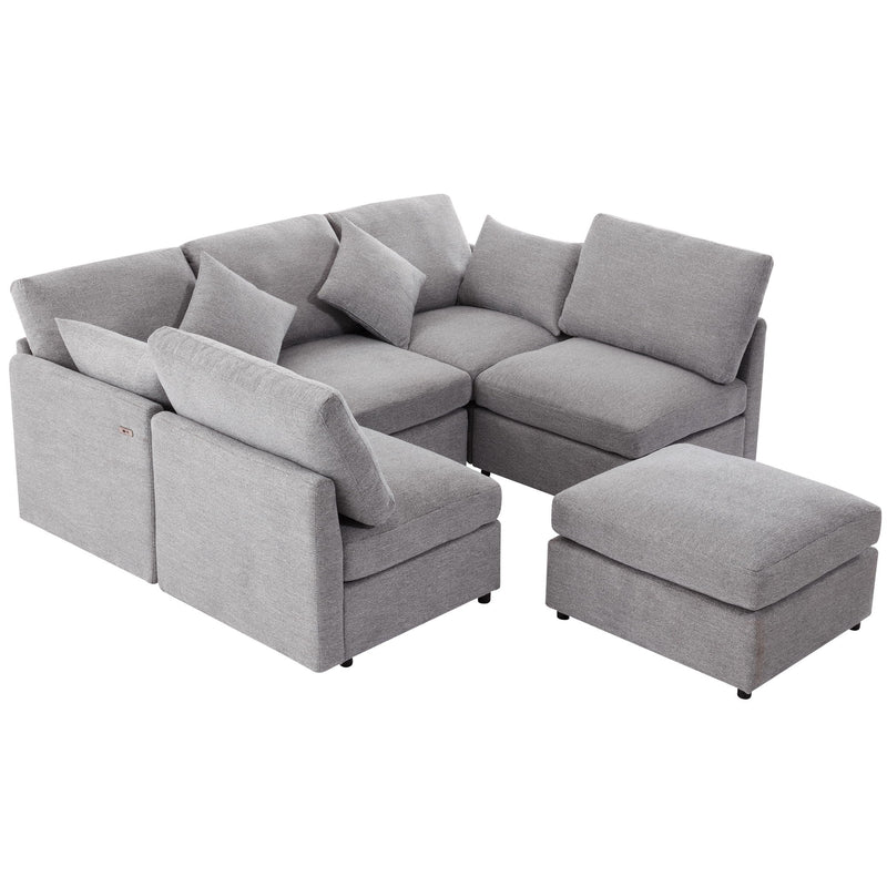 Sectional Sofa Modular Sofa U - Shaped Sofa Couch Sofa Bed L - Shaped Sofa With A Movable Ottoman And Two USB Ports For Living Room