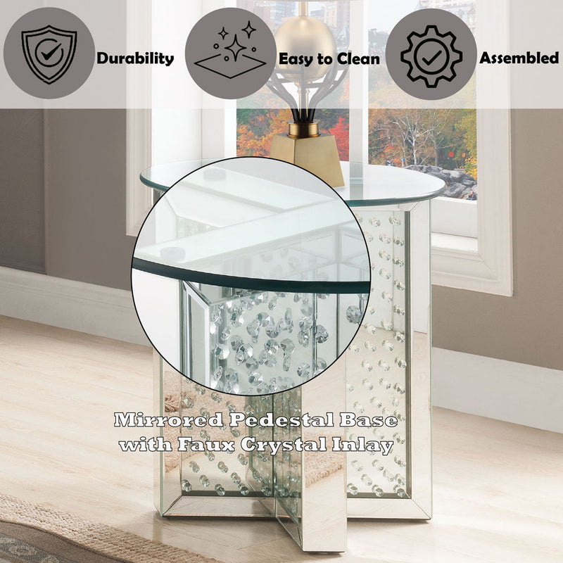 Nysa - End Table - Mirrored & Faux Crystals - 23"