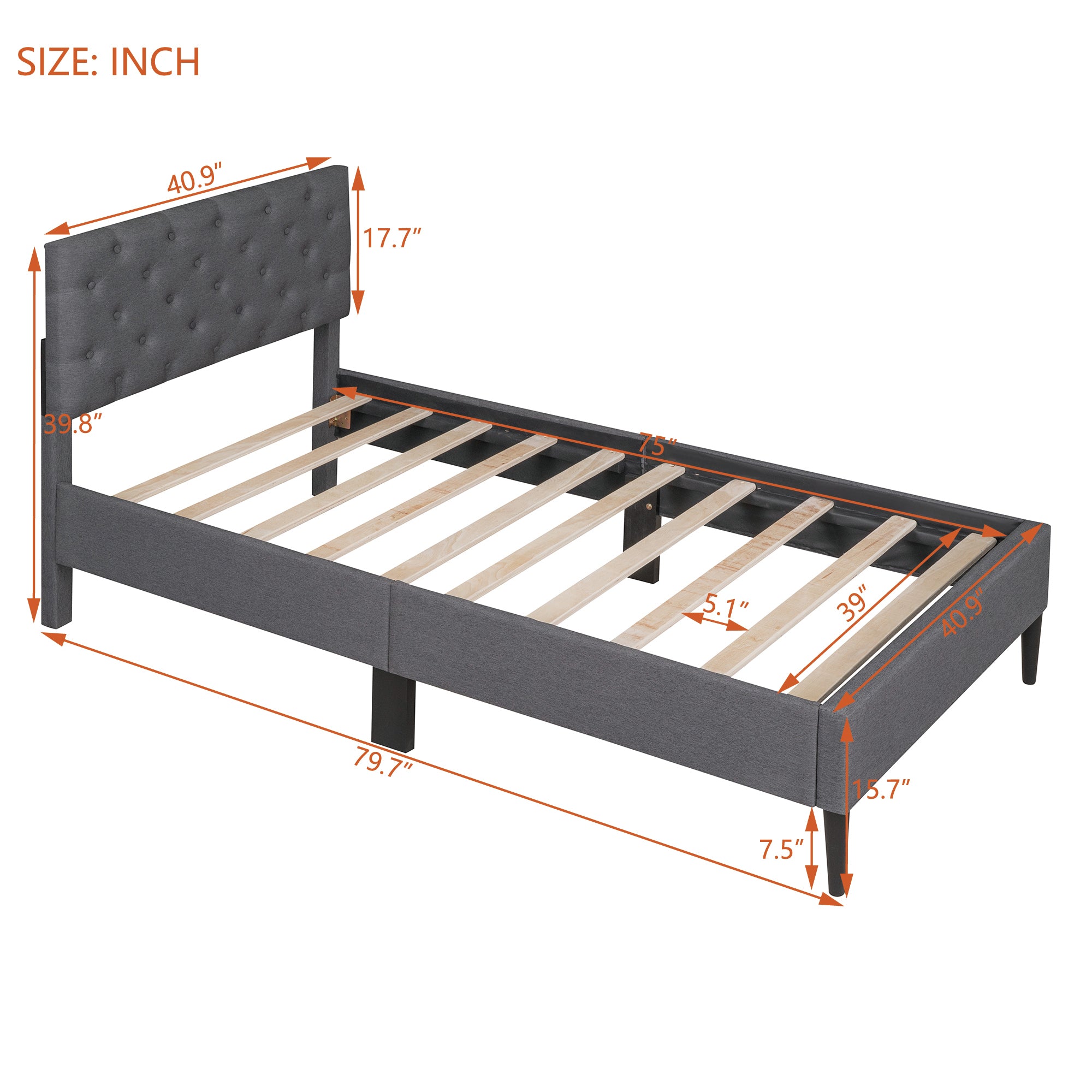 Upholstered Linen Platform Bed, Twin Size, Gray - Atlantic Fine Furniture Melbourne FL