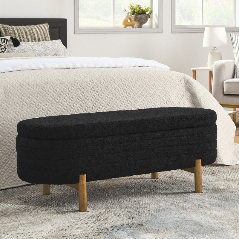Oval Ottoman Storage Bench With Rubber Wood Legs