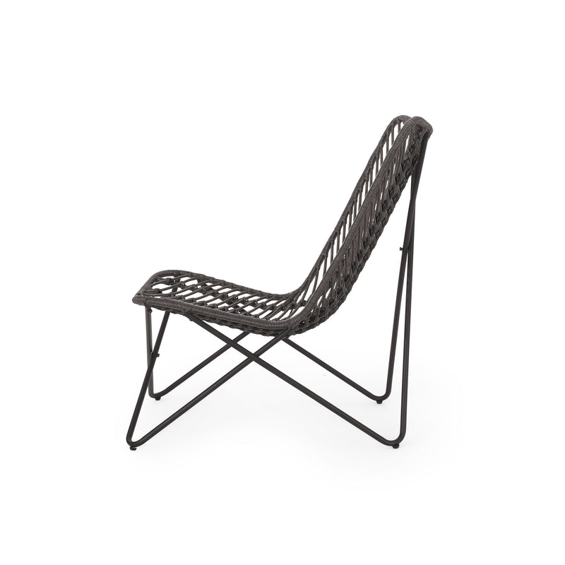 Outdoor Wicker Chair With Geometric Cross Base, (Set of 2) - Gray