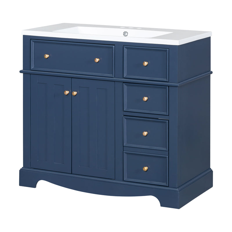 Bathroom Vanity With Resin Sink Combo, Frame Bathroom Storage Cabinet, Freestanding Vanity Set With 3 Drawers & Adjustable Shelf - Blue