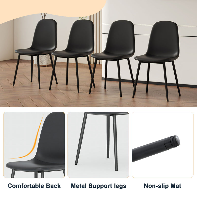 Modern Medieval Style Cushioned Side Chairs Set With Black Metal Legs For Kitchens