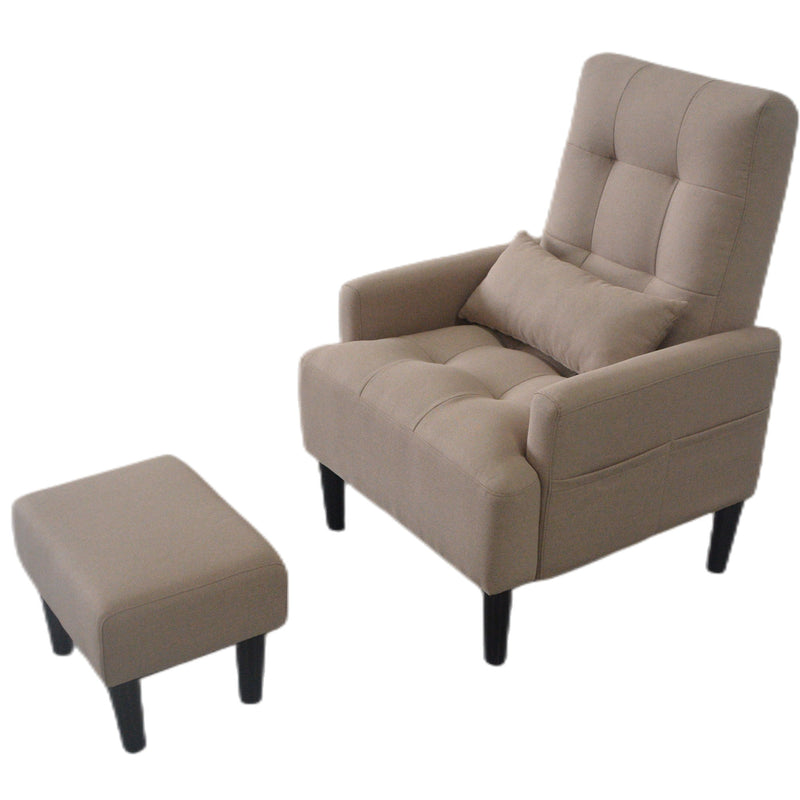 Living Room Sofa Single Chair And Ottoman, Modern Multi-Function Fabric Living Room Sofa Lounge Chair Bed And Stool. Soft Leisure Single Chair Adjustable Into 5 Angles With Sofa Bed