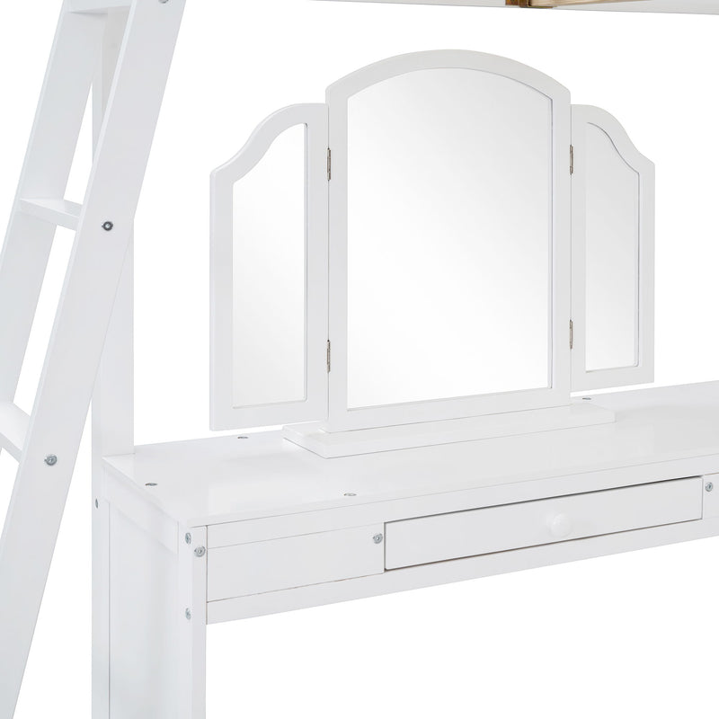 Loft Bed With Drawers, Cabinet, Shelves With Desk