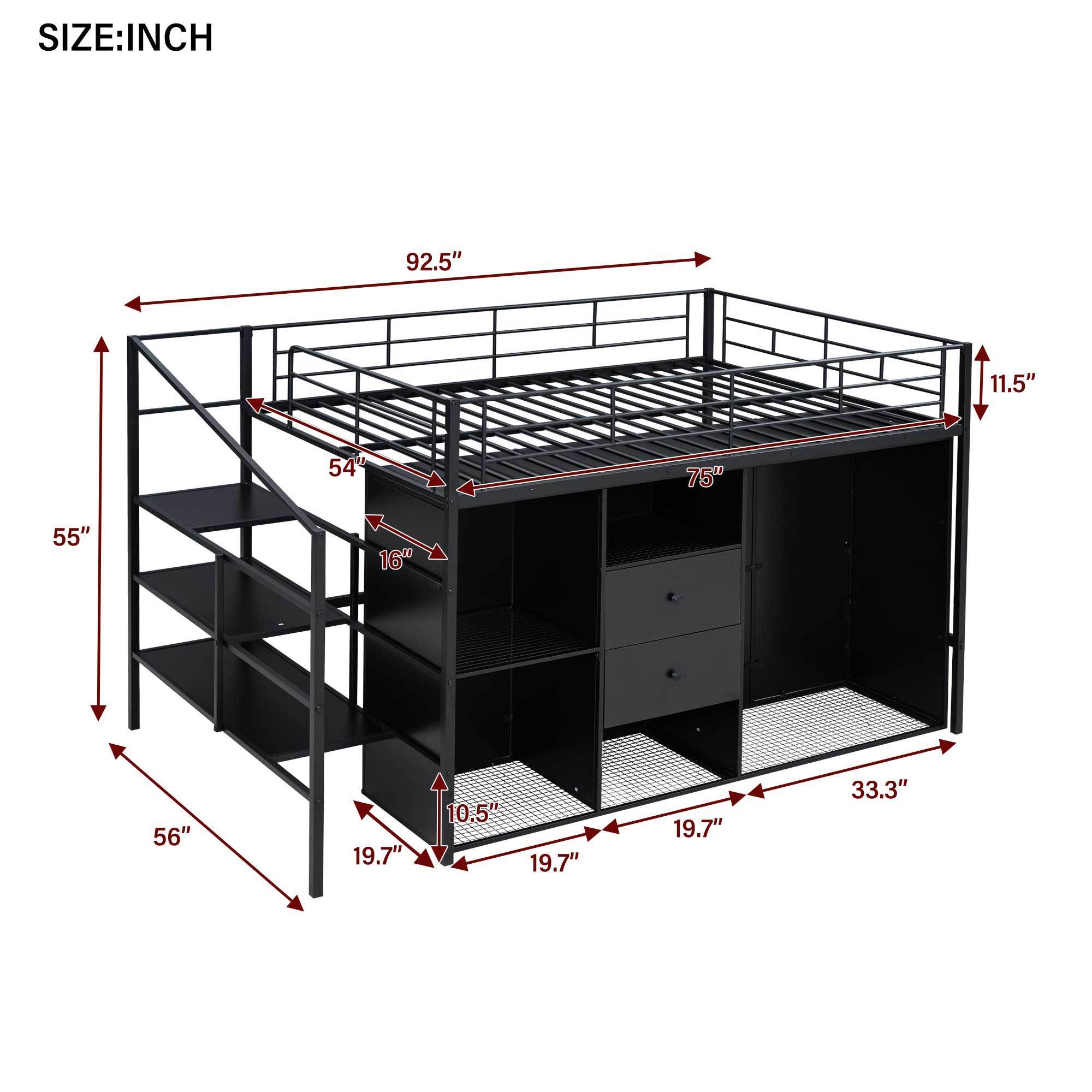 Full Size Metal Loft Bed with Drawers, Storage Staircase and Small Wardrobe - Atlantic Fine Furniture Melbourne FL
