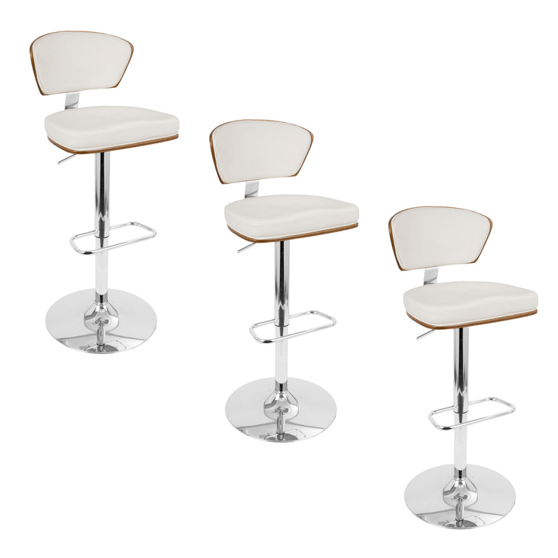 Ravinia - Mid-Century Modern Adjustable Barstool With Swivel With Rounded Rectangle Footrest (Set of 3) - Chrome / Walnut / White