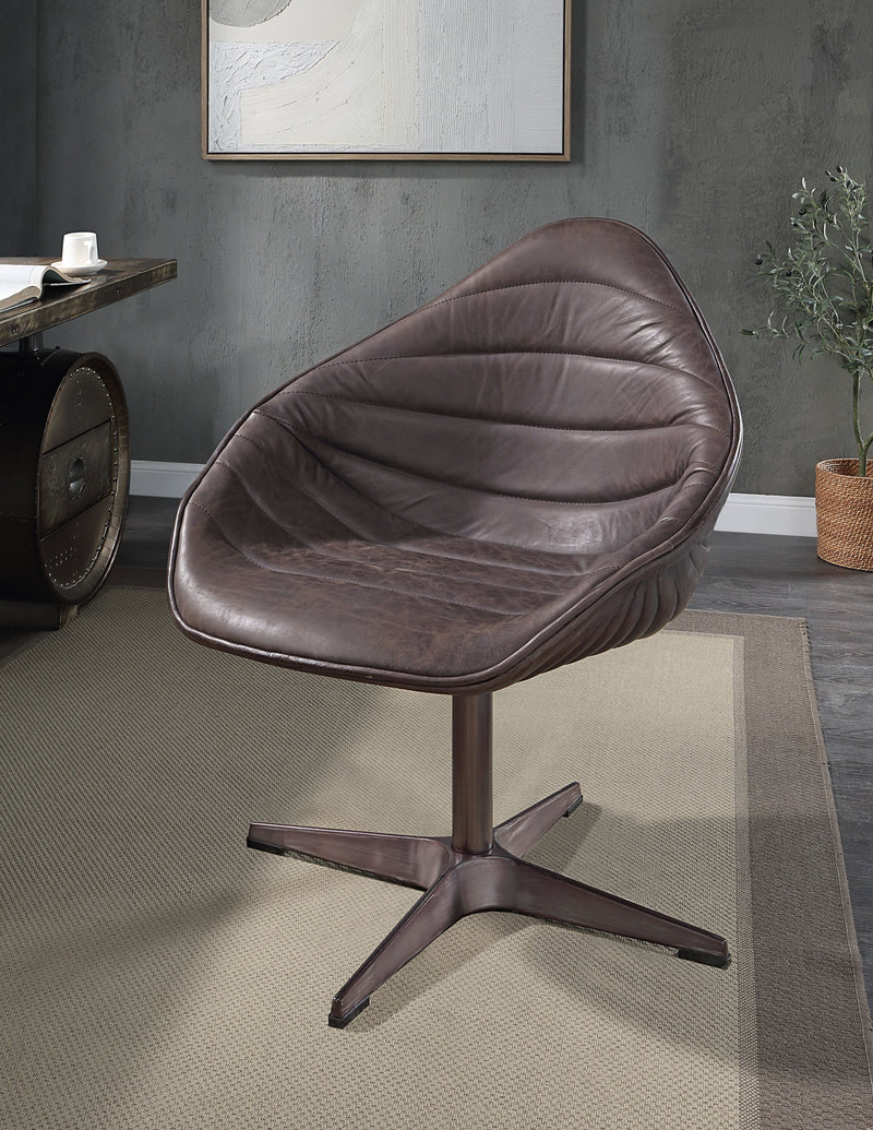 Pipino - Top Grain Leather Accent Chair With Swivel - Antique Ebony